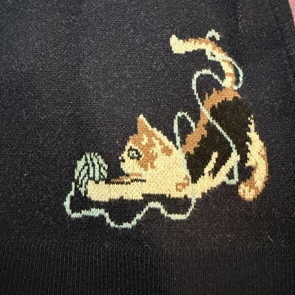Astrologie Cat Ball of Yarn Pullover Intarsia Navy Blue Sweater size Large - Picture 10 of 12